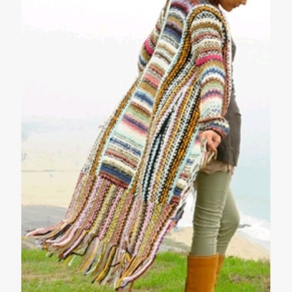 Free People Sweaters - Free People Technicolor Dreamcoat Knit Fringe Duster Cardigan Sweater Womens XS